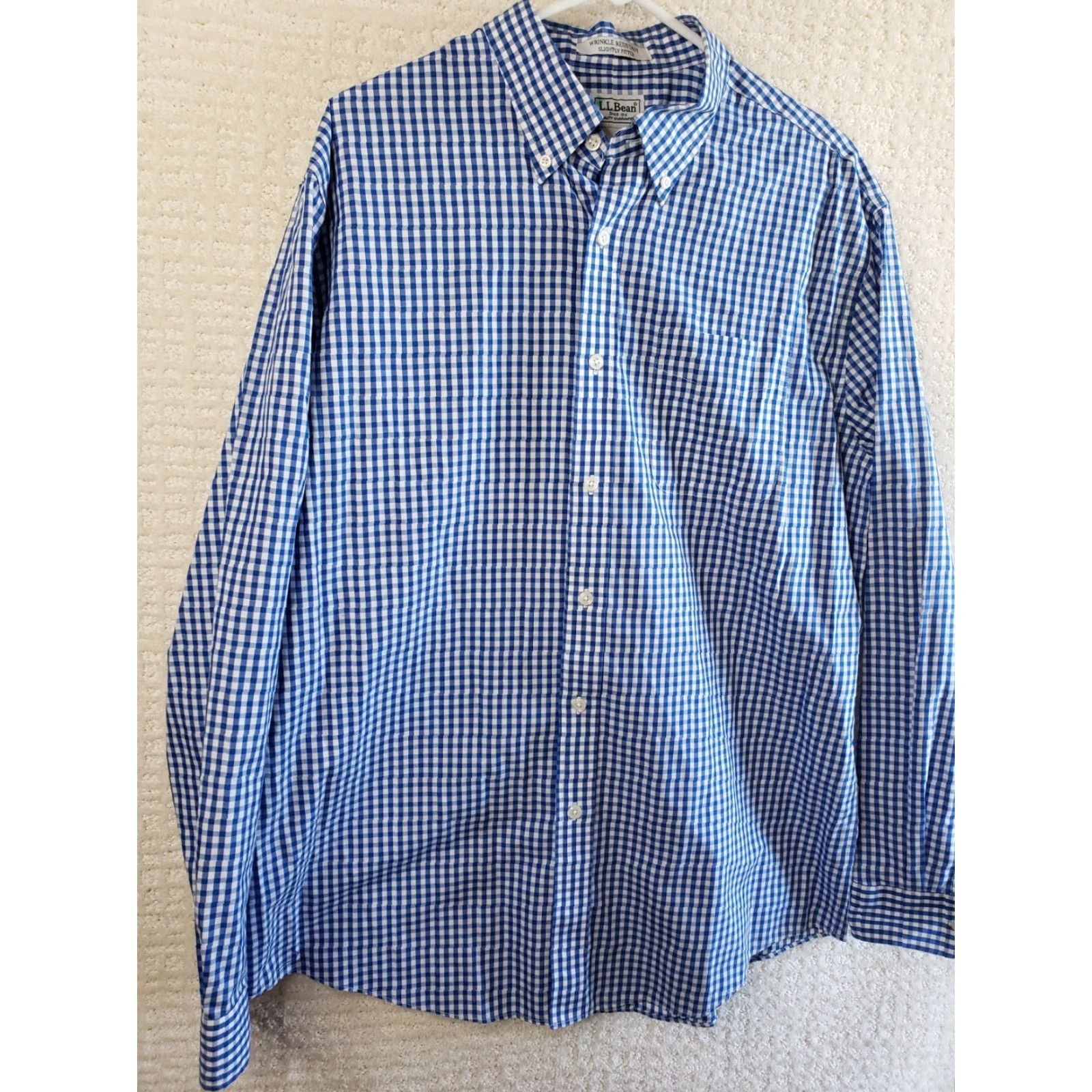 Vintage LL Bean Mens L Reg. Blue White Check Button-Up L. Sleeve Shirt Wrinkle Resistant Size US L / EU 52-54 / 3 - 4 Thumbnail