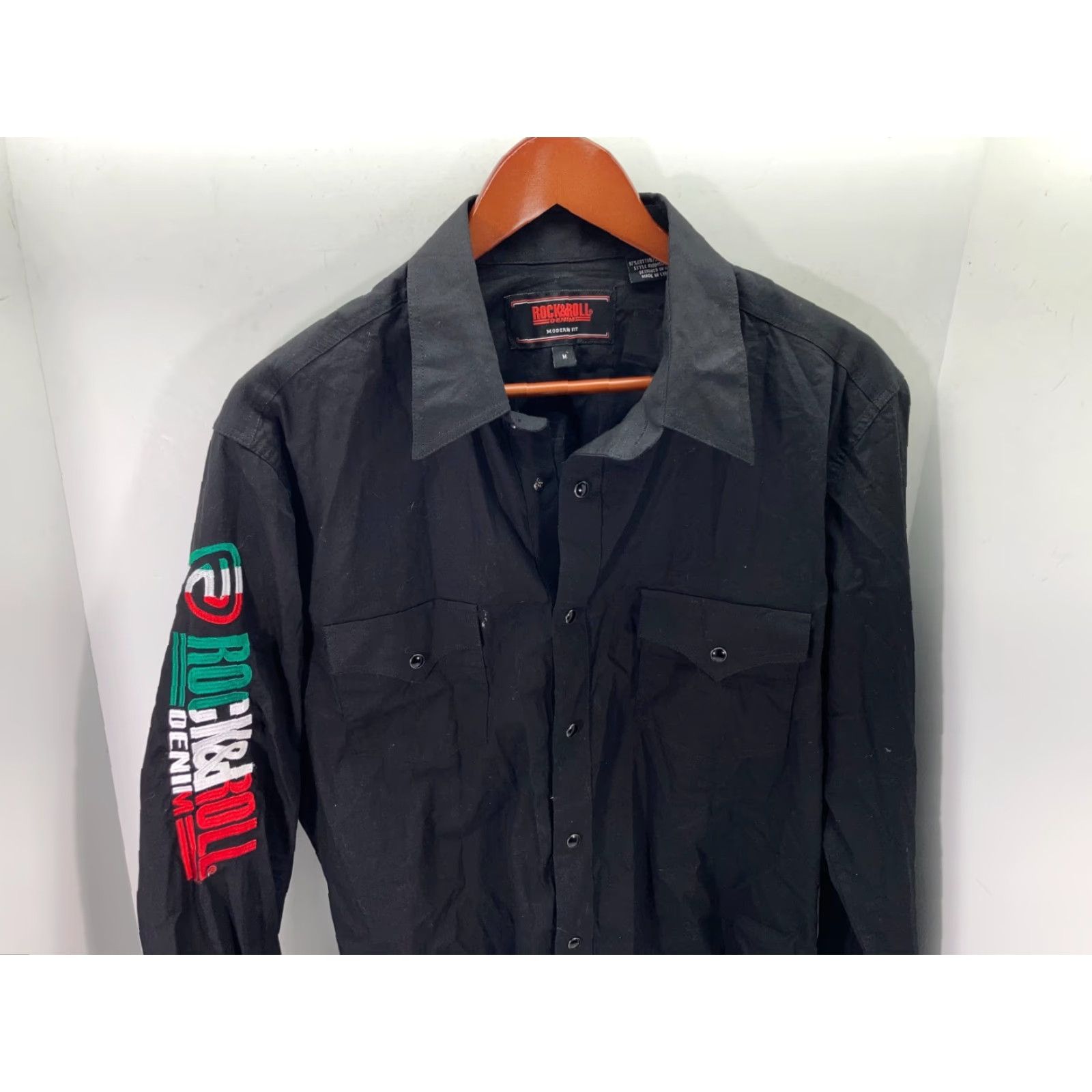Denime Rock & Roll Denim Western Shirt Mens M Black Snap Front Cowboy Embroidered Logo Long Sleeve Size US M / EU 48-50 / 2 - 4 Thumbnail