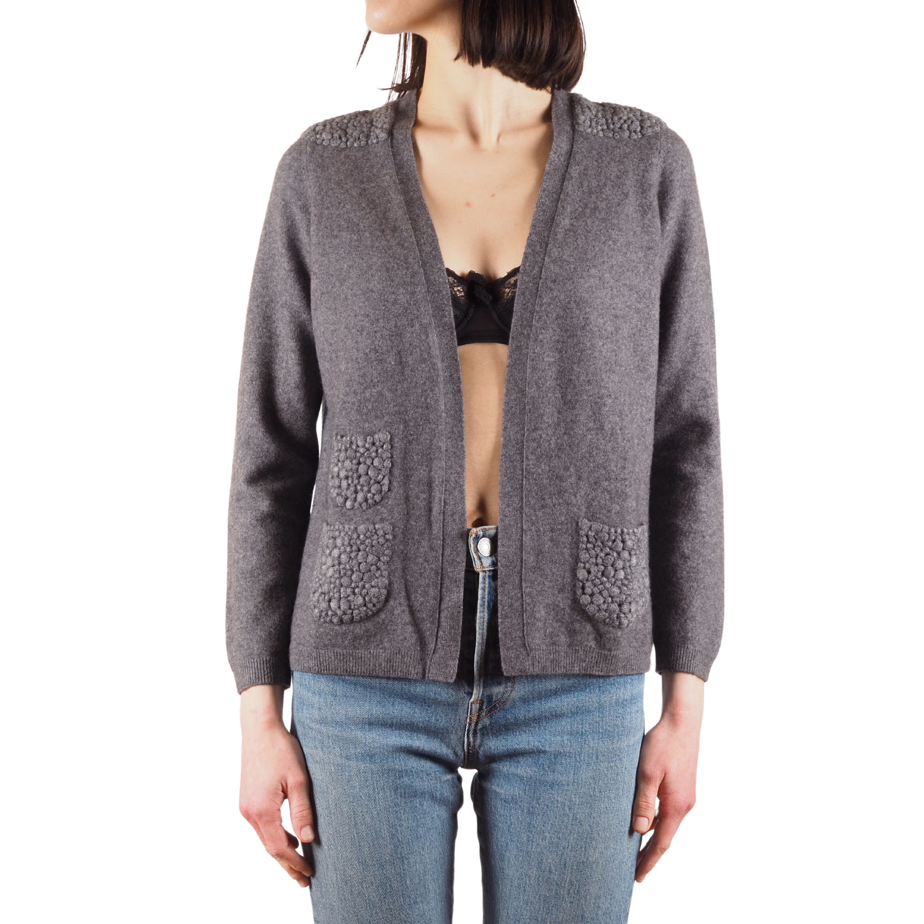 Akris Women's Gray Wool Cashmere Open Front Cardigan Sweater
