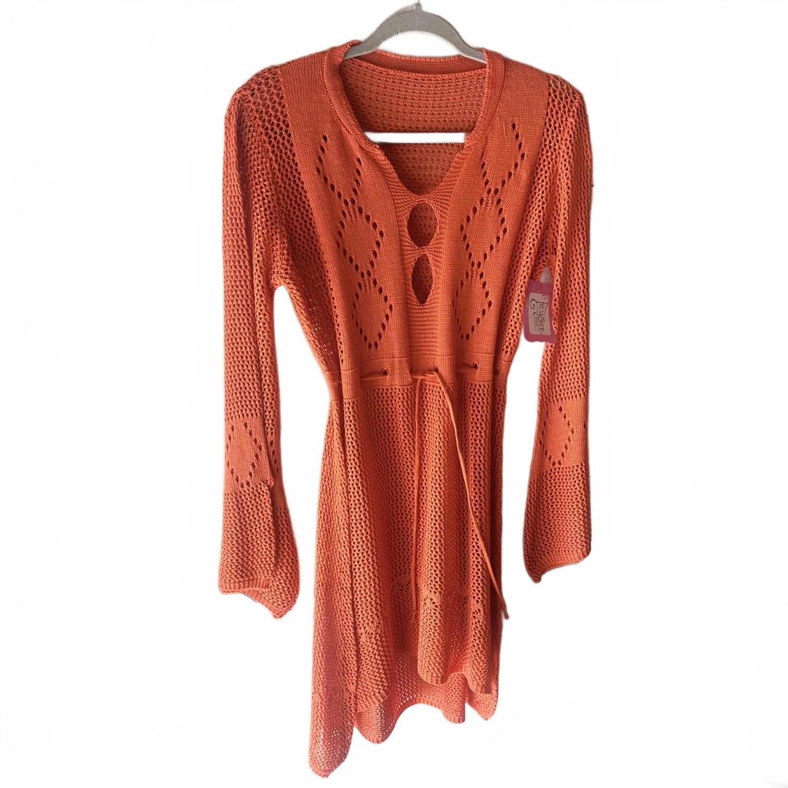 Other Cute Orange Crochet Knit Dress with Tie Waist Size S / US 4 / IT 40 - 1 Thumbnail