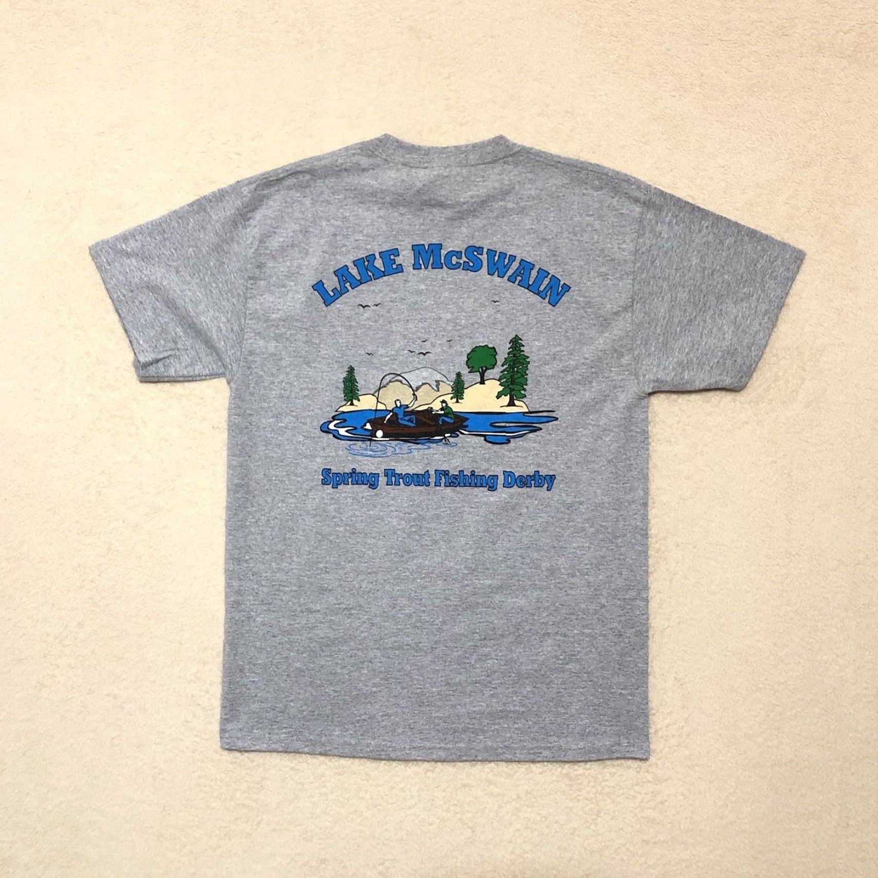 Vintage VINTAGE Port and Company T-Shirt Unisex Adults Lake McSwain California Spring Trout Fishing Derby Gray M Size US M / EU 48-50 / 2 - 5 Thumbnail