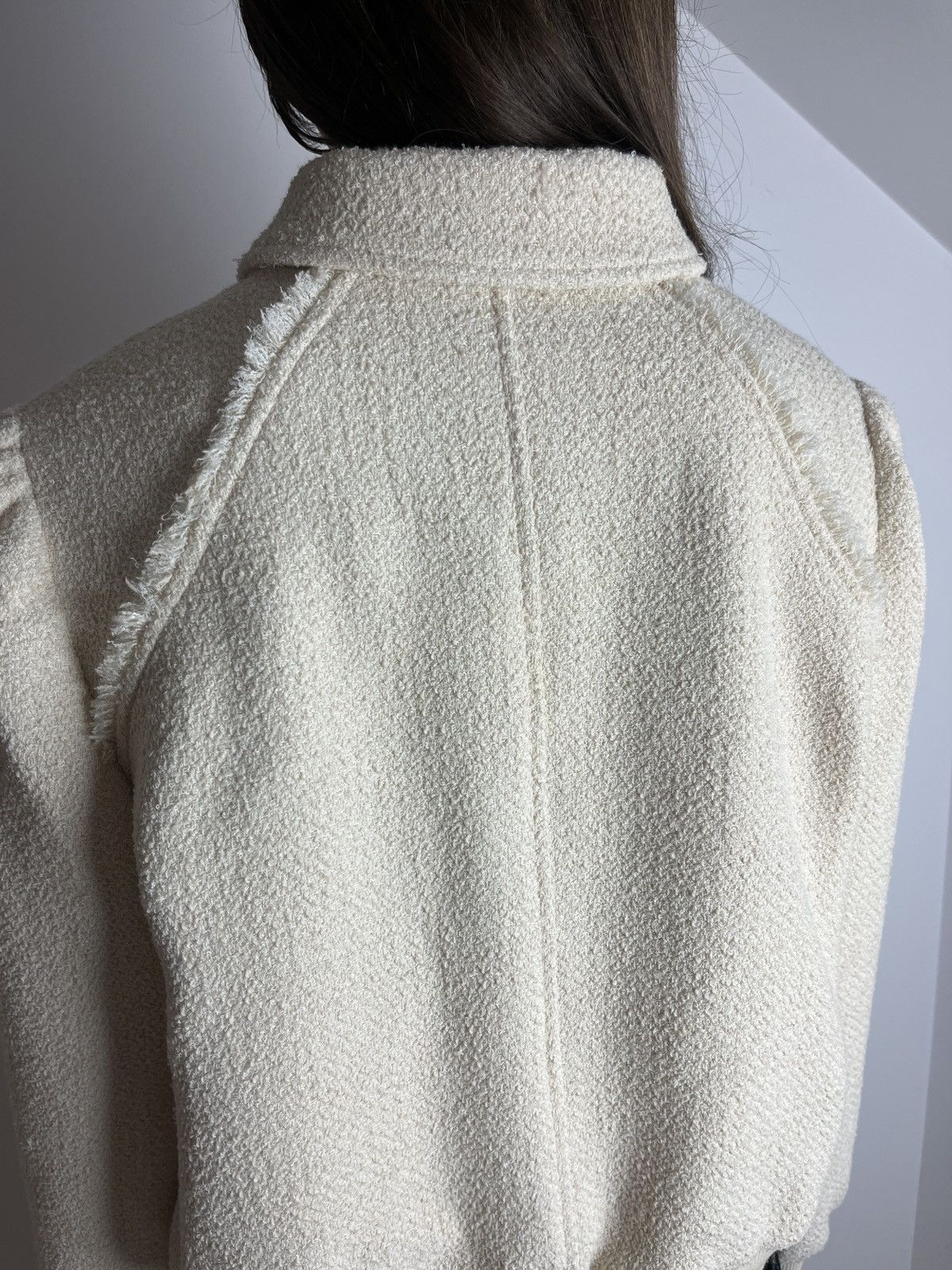 ME+EM ME+EM Tweed Bomber Jacket Cream Stretch Cotton Size XL / US 12-14 / IT 48-50 - 7 Thumbnail