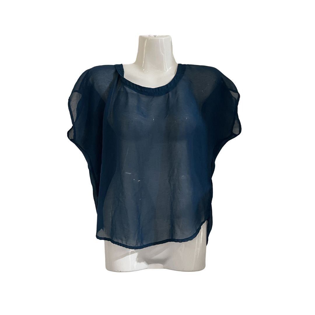 Forever 21 Sheered Blue Blouse Cap Sleeve Top Small Boxy Cropped Whimsy Size S / US 4 / IT 40 - 1 Thumbnail