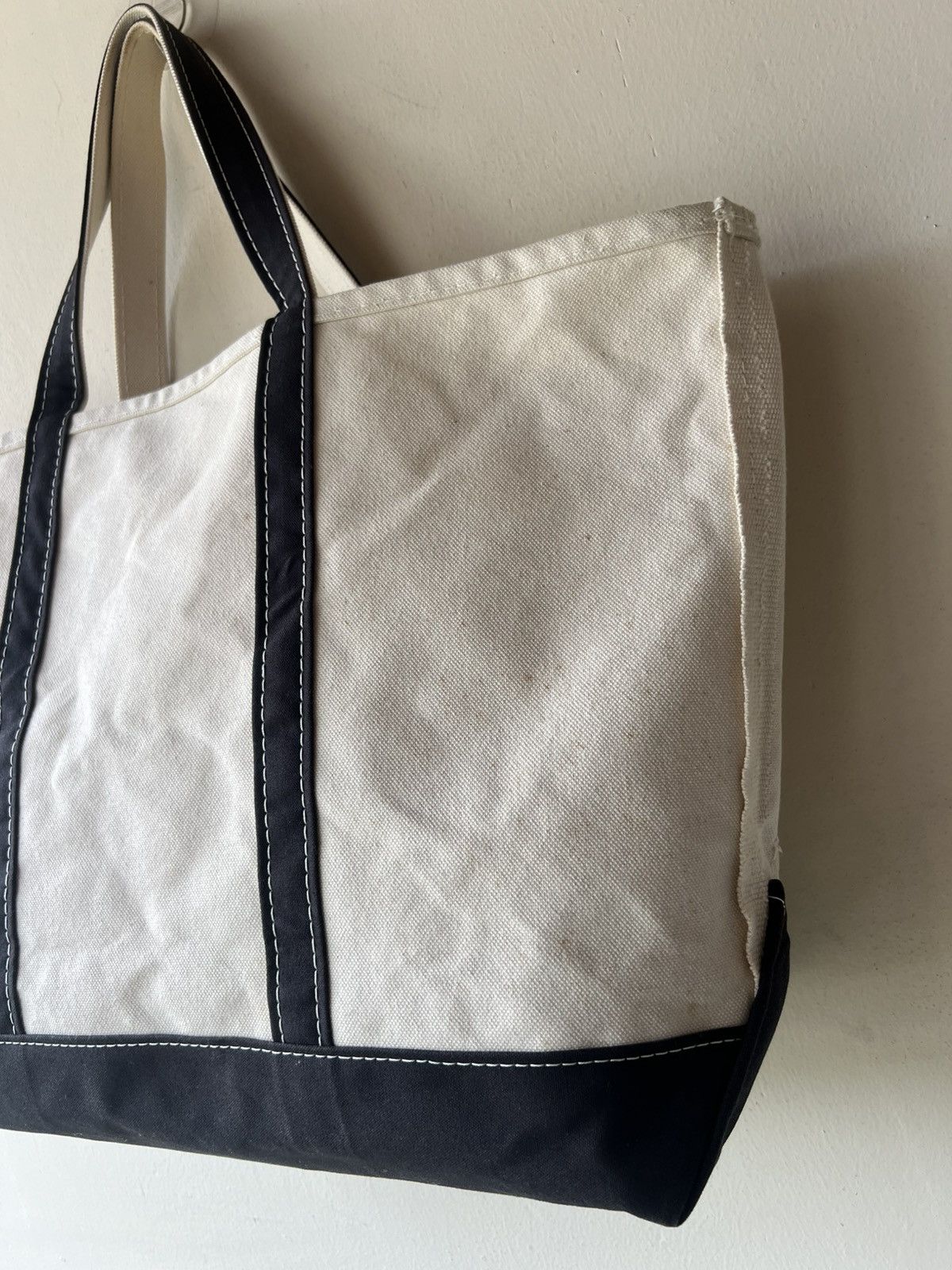 L.L. Bean 80s L.L. Bean Cotton Canvas White Black Big Tote Bag Size ONE SIZE - 20 Thumbnail