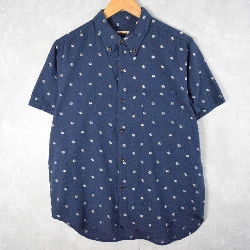 Shirt Allover Pattern Button Down Cotton Chest Pocket Navy