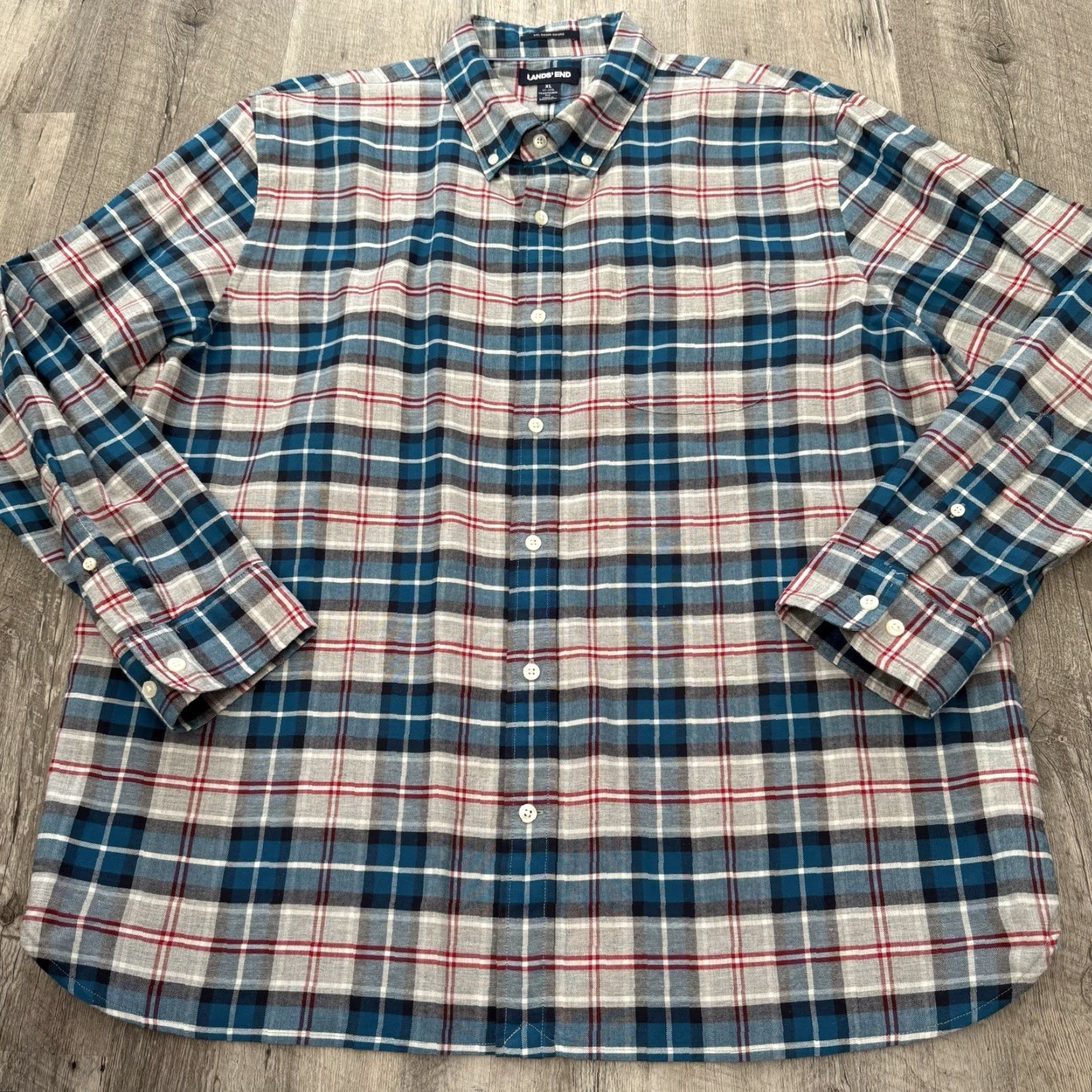 Lands' End Lands' End Sail Rigger Oxford Shirt Mens XL Teal Gray Check Traditional Fit Size US XL / EU 56 / 4 - 7 Thumbnail