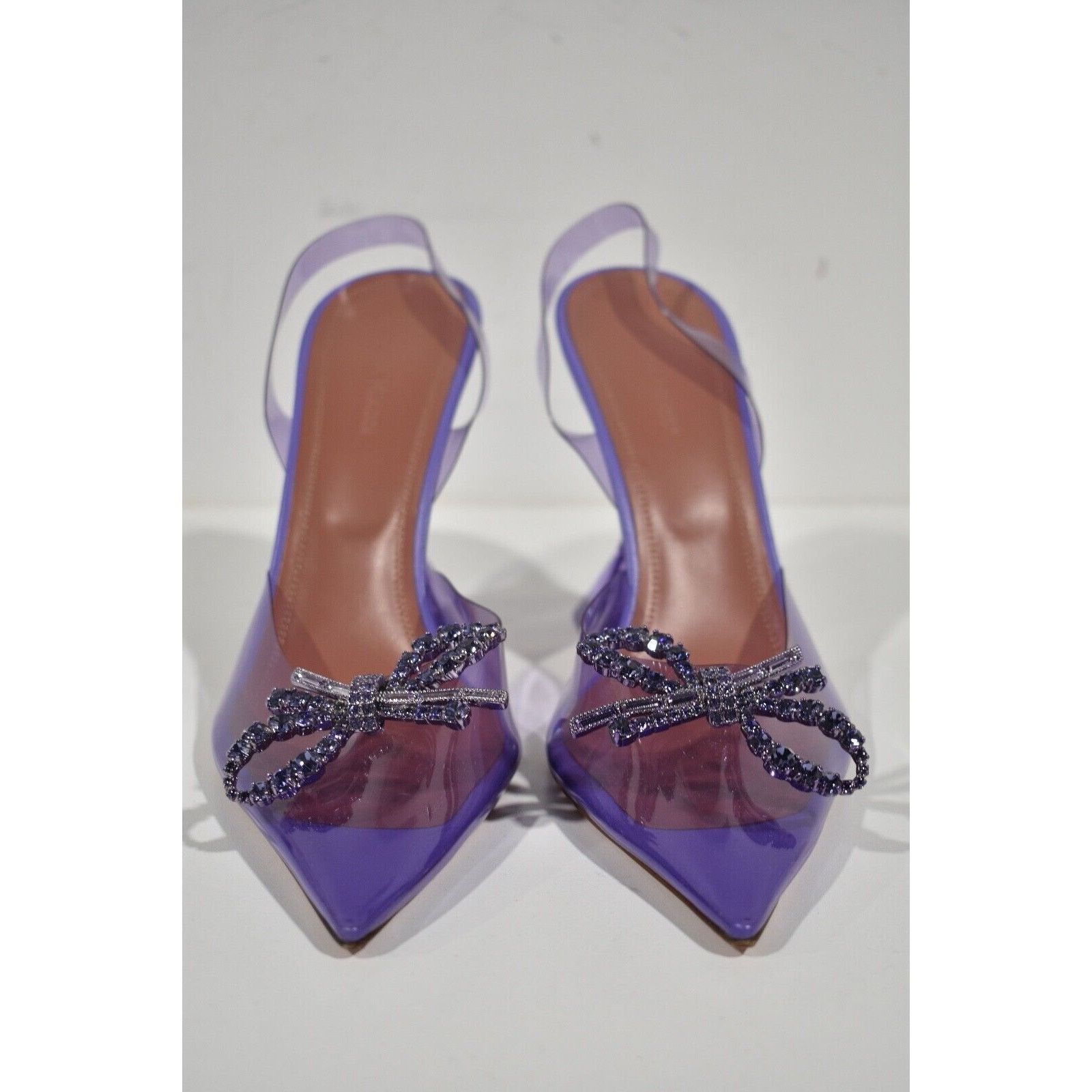 Amina Muaddi Rosie Glass Bow PVC Crystal Slingback Sandal Heel Pump 40.5 Size US 10.5 / IT 40.5 - 6 Thumbnail
