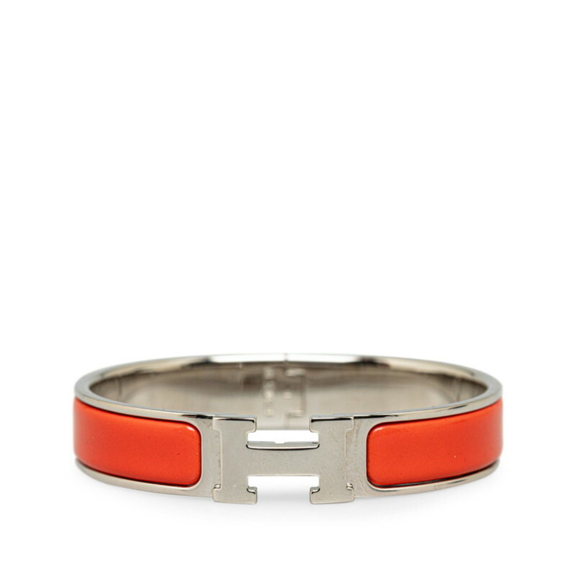 image of Hermes Click-Clack H Pm Bangle Silver Orange Metal Women's Hermes