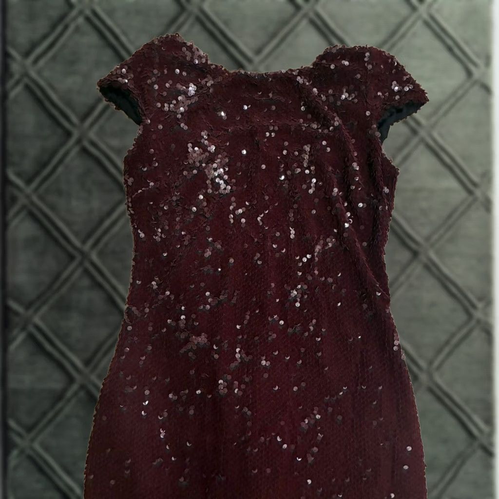 Dress the Population Dress the Population Marcella Velvet Sequin Dress Burgundy L Women Midi Sequin Dress the Population Womens L Burgundy Velvet Sequin Dress Size L / US 10 / IT 46 - 1 Thumbnail