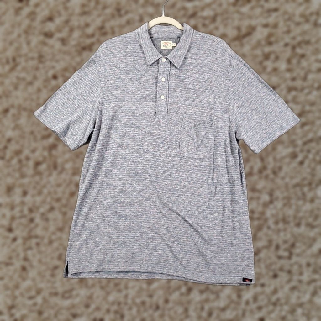 Faherty Faherty Shirt Mens XL Gray Polo Multicolor Pinstripes Short Sleeve Heathered Size US XL / EU 56 / 4 - 1 Thumbnail