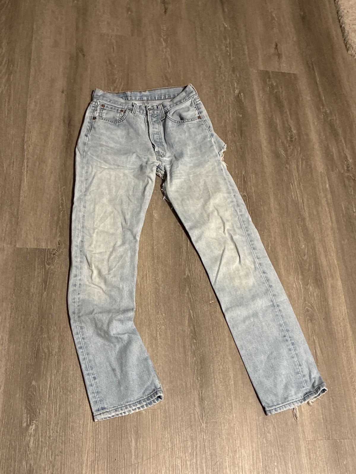 Levi's Levi's 501 Light Blue Ripped Denim Size 23" - 2 Thumbnail
