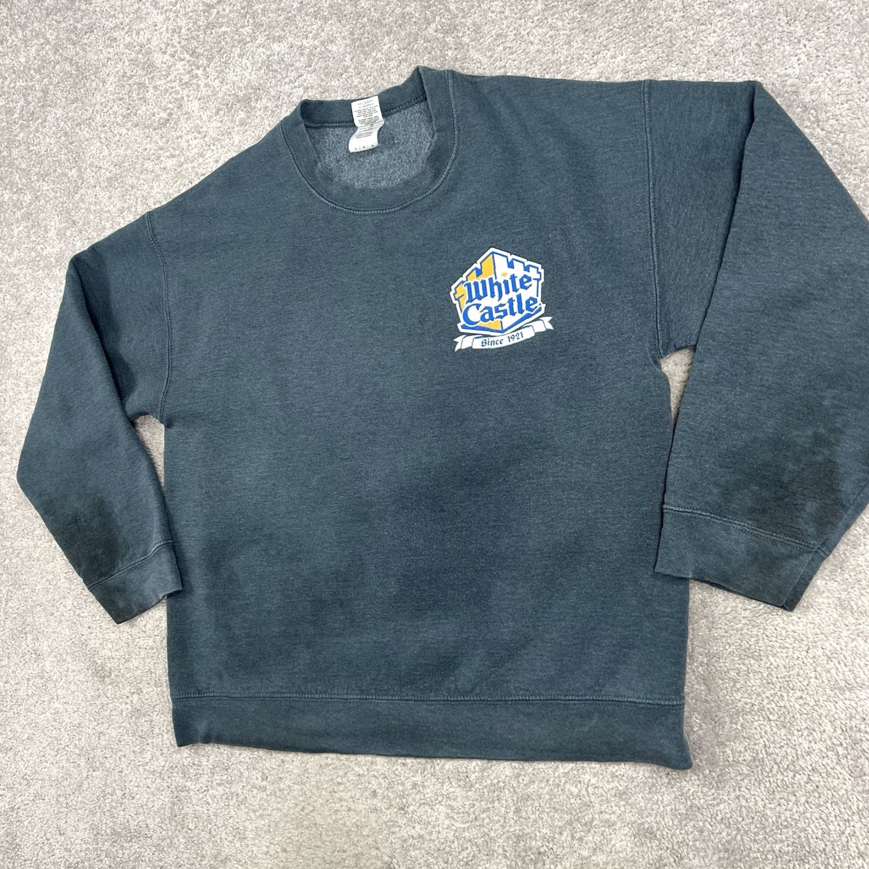 Gildan VINTAGE Gildan Sweatshirt Men Large Gray White Castle Retro Y2K Logo Graphic Print Stains Size US L / EU 52-54 / 3 - 3 Thumbnail