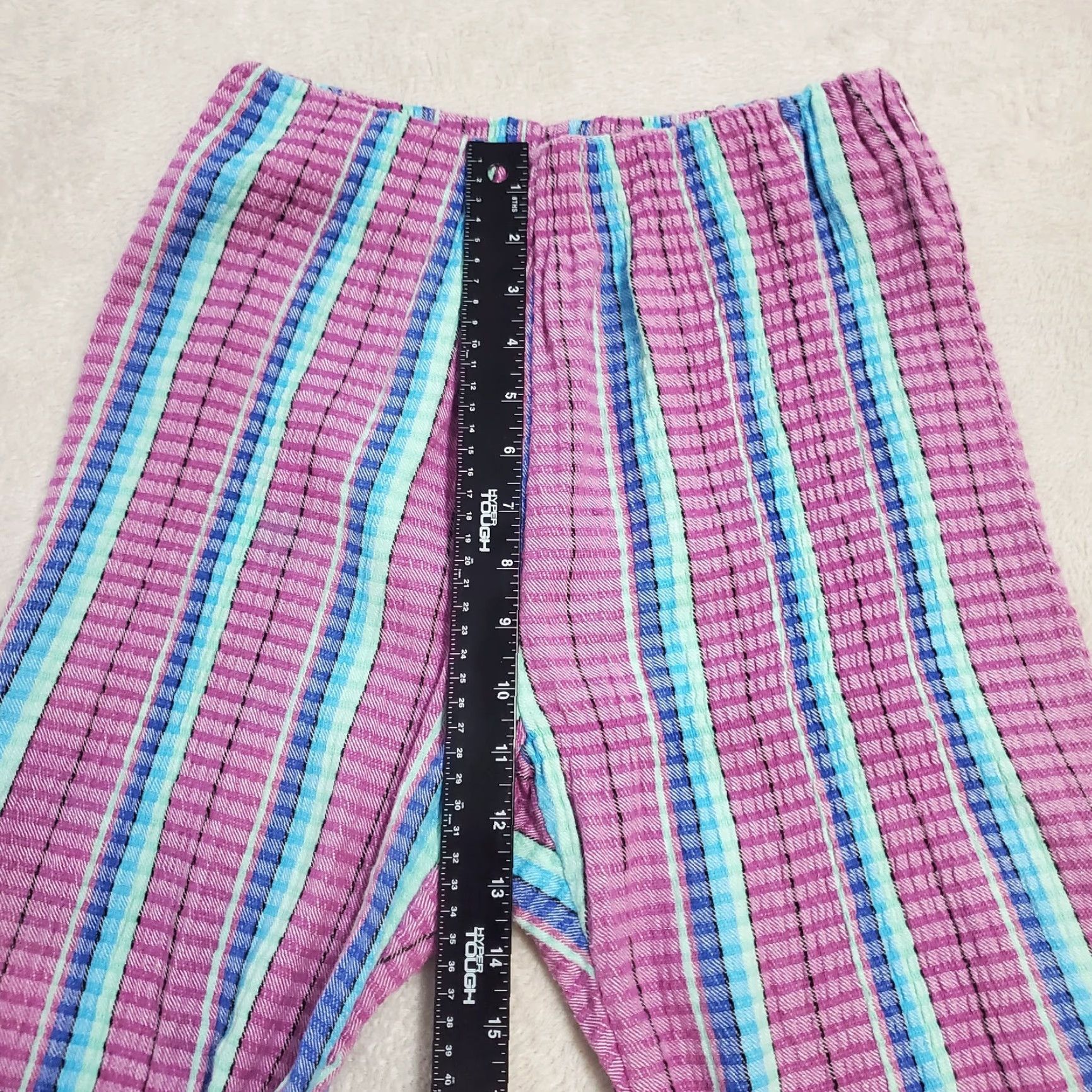 Free People VINTAGE Free People Pants Women XS Purple Stripe Waffle Knit Hi Waist Pull On Boho Beach Elastic Waist Ankle 27.5 Inseam Size 26" / US 2 / IT 38 - 7 Thumbnail