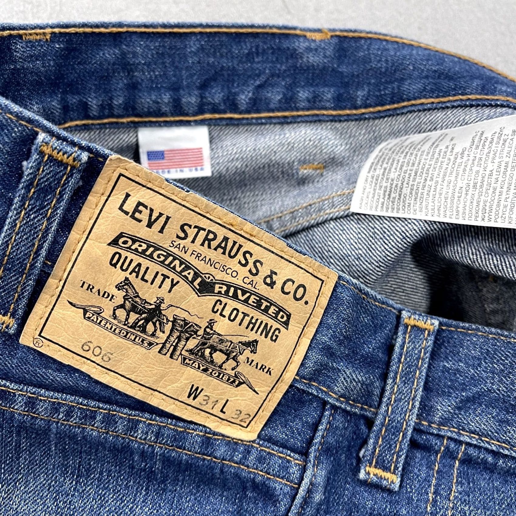 Levi's Levi's 606 Jeans Mens 31x32 Blue Denim Distressed USA Made Big E Orange Tab 5-Pocket Slim Straight Size US 31 - 7 Thumbnail