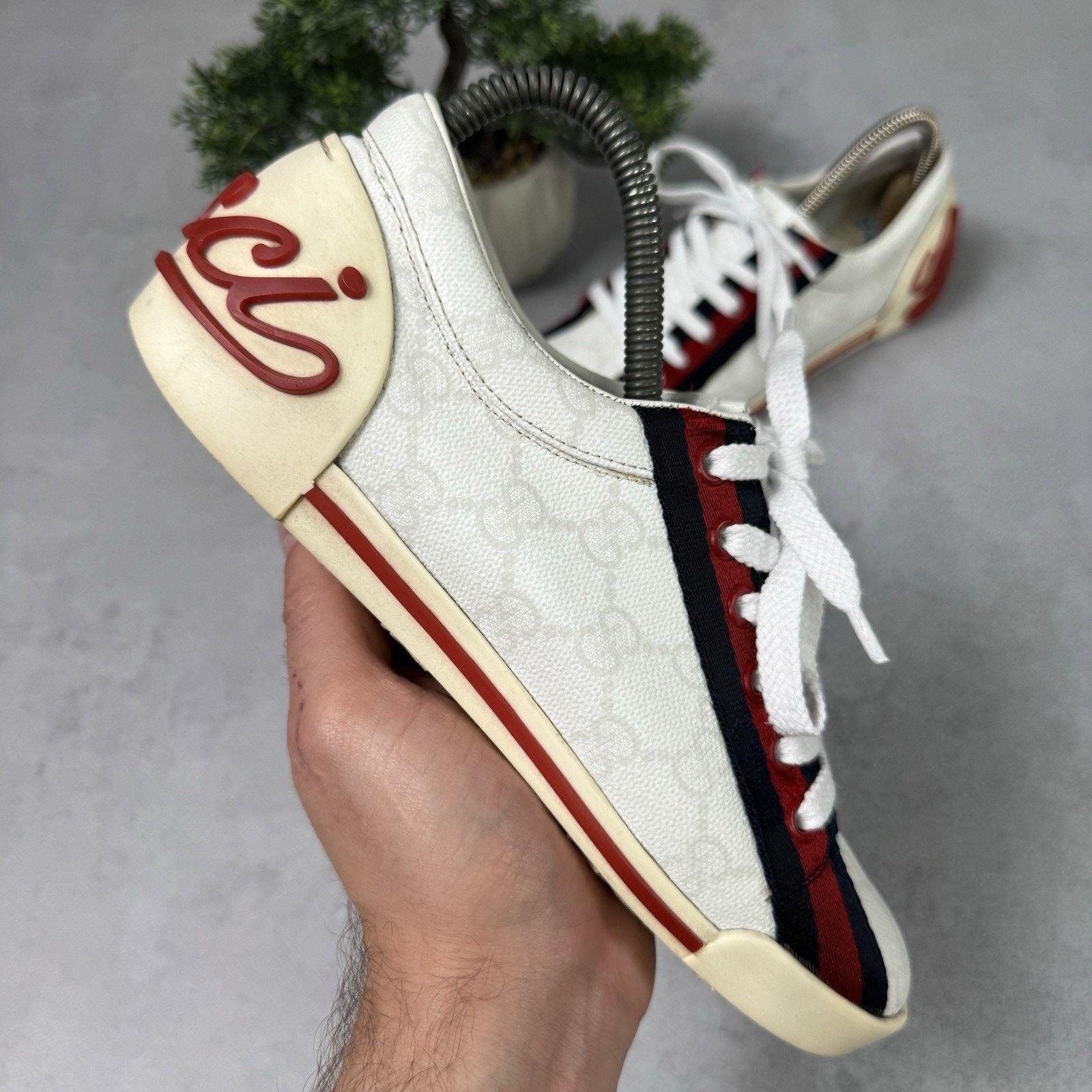 Gucci Gucci Sneakers GG Logo Monogram Stripe Leather White Y2K Size US 6 / IT 36 - 4 Thumbnail