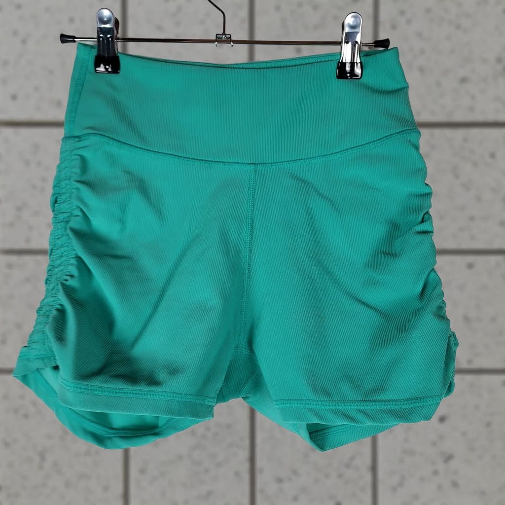 Vintage Wilo The Label Biker Shorts Womens M Teal Ruched High Rise Spandex Activewear Gym Training Summer Spring Womens Size 32" / US 10 / IT 46 - 1 Thumbnail