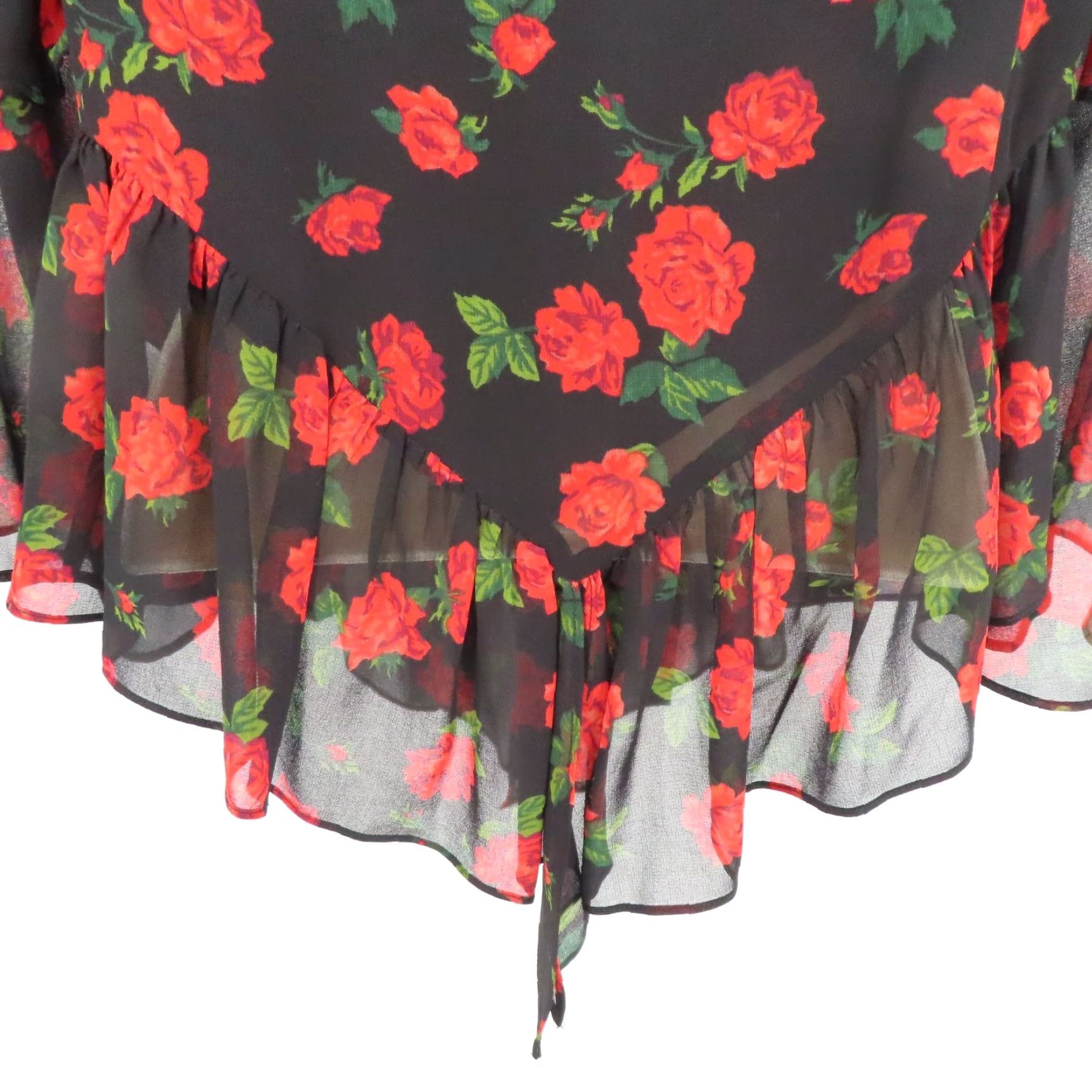 Vintage K/Lab Women Small Red Rose Flower Sheer Ruffle Long Sleeve Shirt Top Blouse Size S / US 4 / IT 40 - 7 Thumbnail