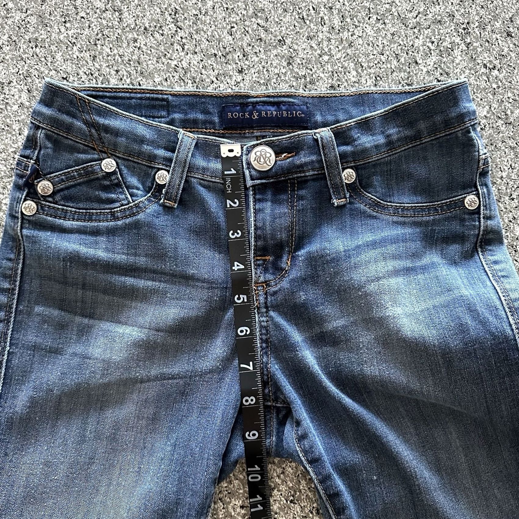 Vintage Rock & Republic Jeans Kashmiere Mid Rise Skinny Stretch Denim Womens 4 27x28 Blue 5-Pocket Distressed Size 27" / US 4 / IT 40 - 8 Thumbnail