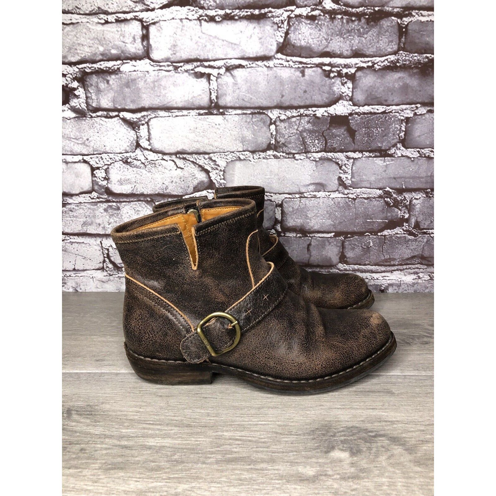 Fiorentini + Baker Fiorentini + Baker Brown Leather Side Zip Buckle Ankle Boots Size US 7 / IT 37 - 3 Thumbnail