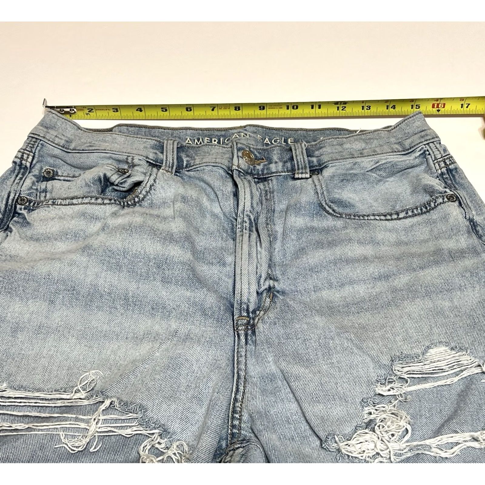 American Eagle Outfitters American Eagle Womens Jeans Baggy 12 Regular 30x30 Blue Distressed Logo Denim Stretch High Rise 90s Grunge Womens Size 34" / US 12 / IT 48 - 3 Thumbnail