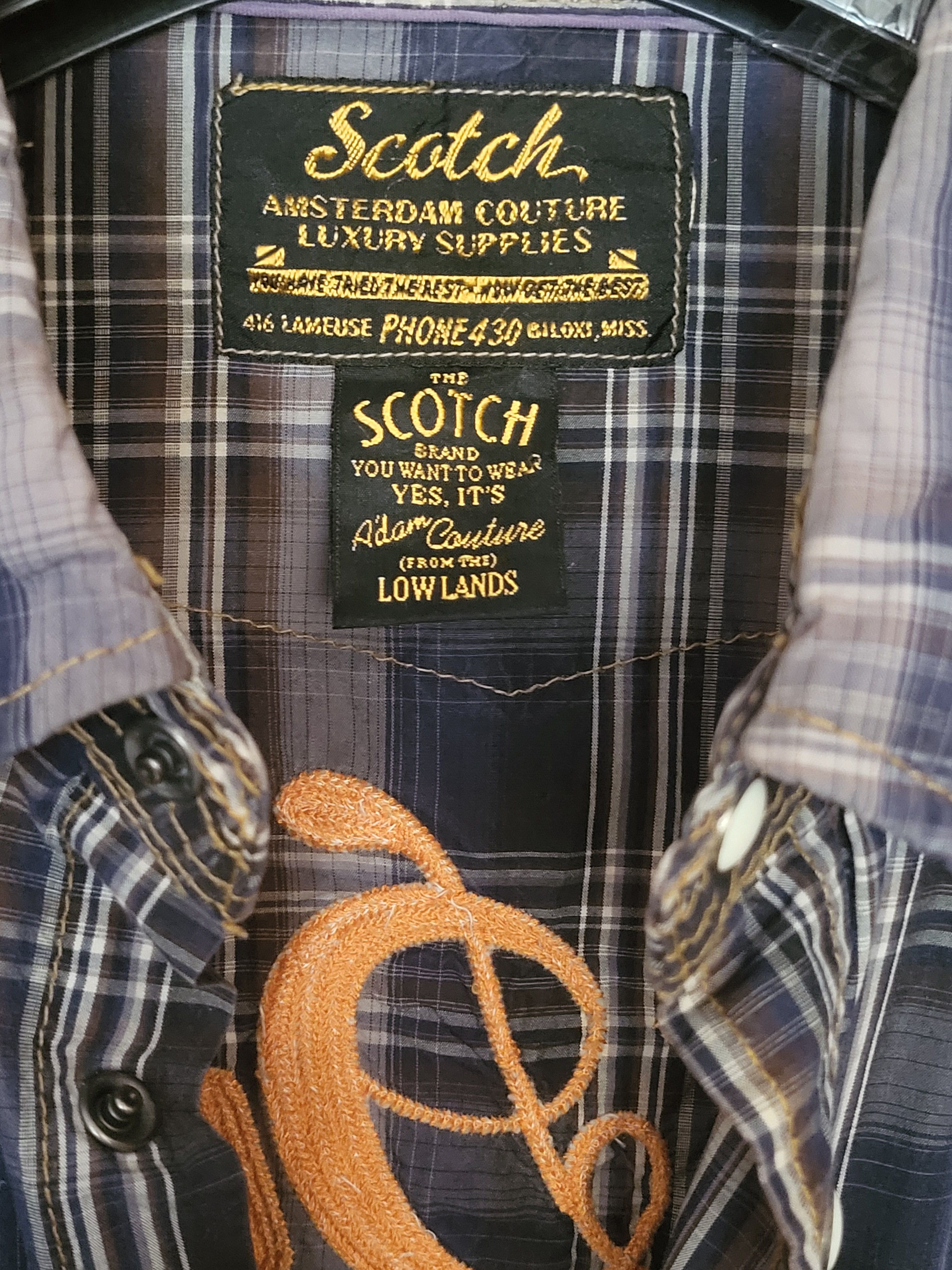 Scotch & Soda Mens shirt slim blue plaid rollup sleeve snap. Size US L / EU 52-54 / 3 - 6 Thumbnail