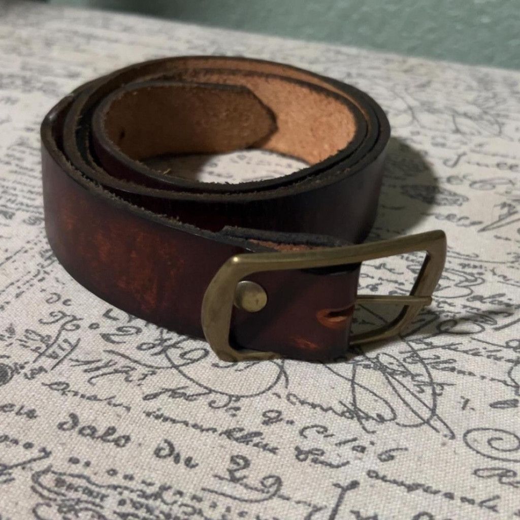 The Unbranded Brand Brown leather belt with brass buckle 52” #leather #buckle Size 42 - 2 Thumbnail