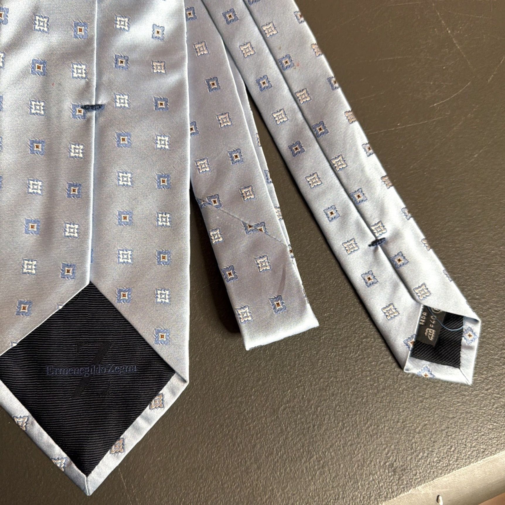 Ermenegildo Zegna Ermenegildo Zegna Silk Tie Blue XL Geometric Pattern Squares Classic Elegant Adjustable Mens Tie Size ONE SIZE - 3 Thumbnail