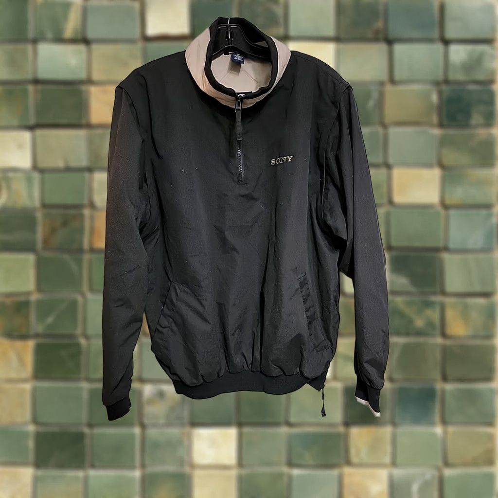 Sony VINTAGE Vantage Windbreaker Vest Quarter Zip Jacket Mens M Black 90s Graphic Print All Seasons Zip Size US M / EU 48-50 / 2 - 1 Thumbnail