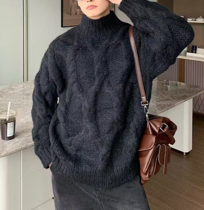 Cable Black Knit Turtle Neck Sweater