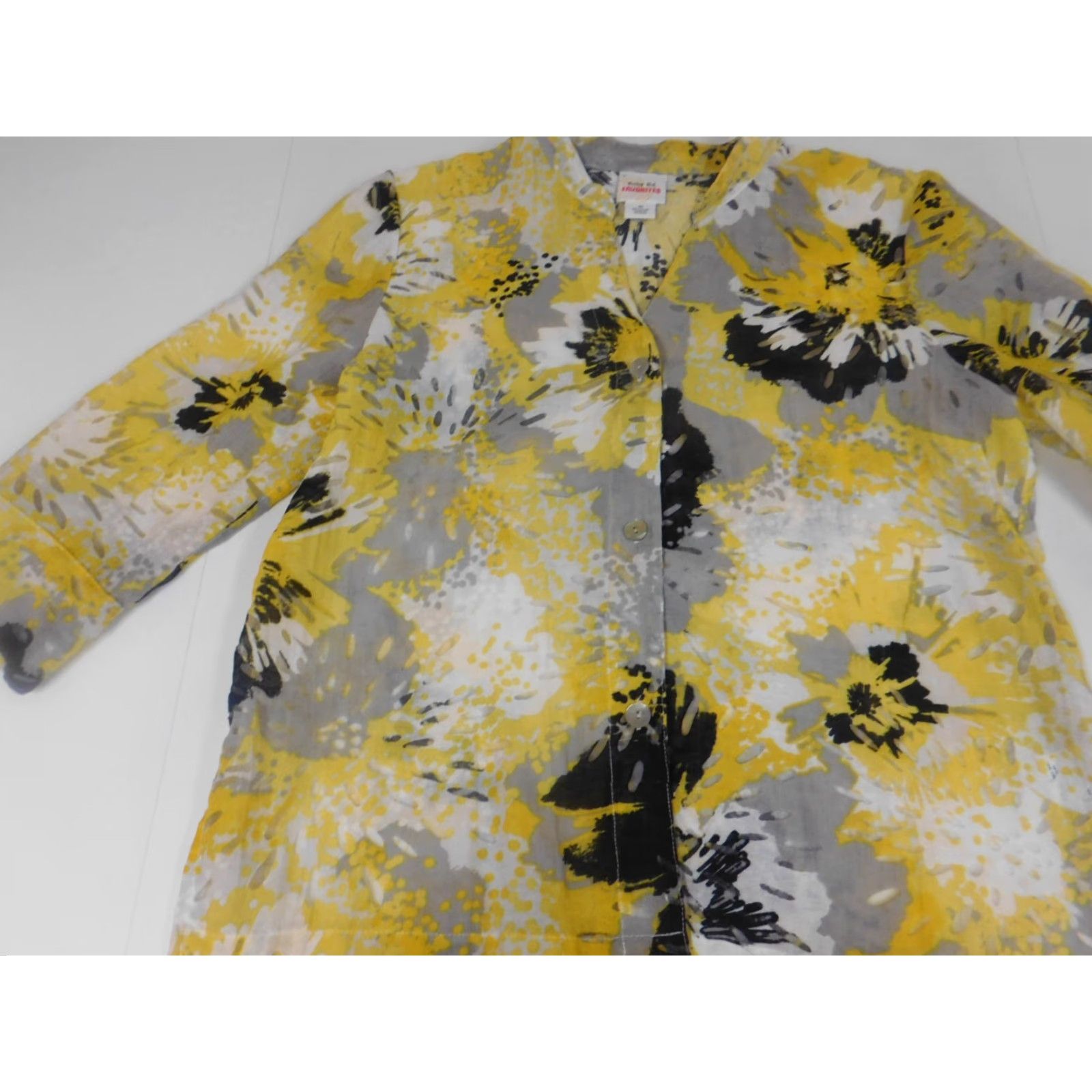 Vintage Ruby Rd Blouse Womens 10 Yellow Button Down Casual Crew Neck Long Sleeve Cotton Polyester Rayon Breathable Regular Classic Vintage: No (Women) Size L / US 10 / IT 46 - 3 Thumbnail