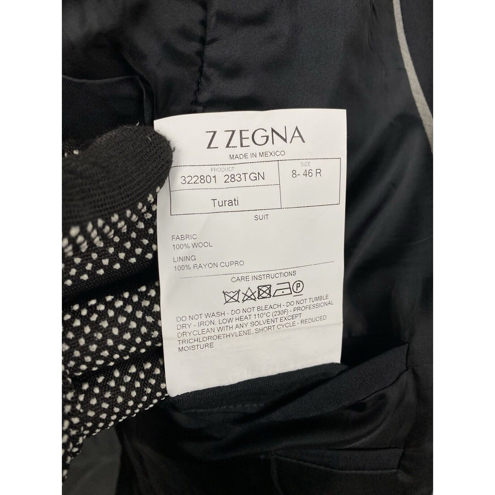 Z Zegna Zegna Men's Black Wool 2 Piece Slim Fit Suit Size 46 Size 46R - 10 Thumbnail
