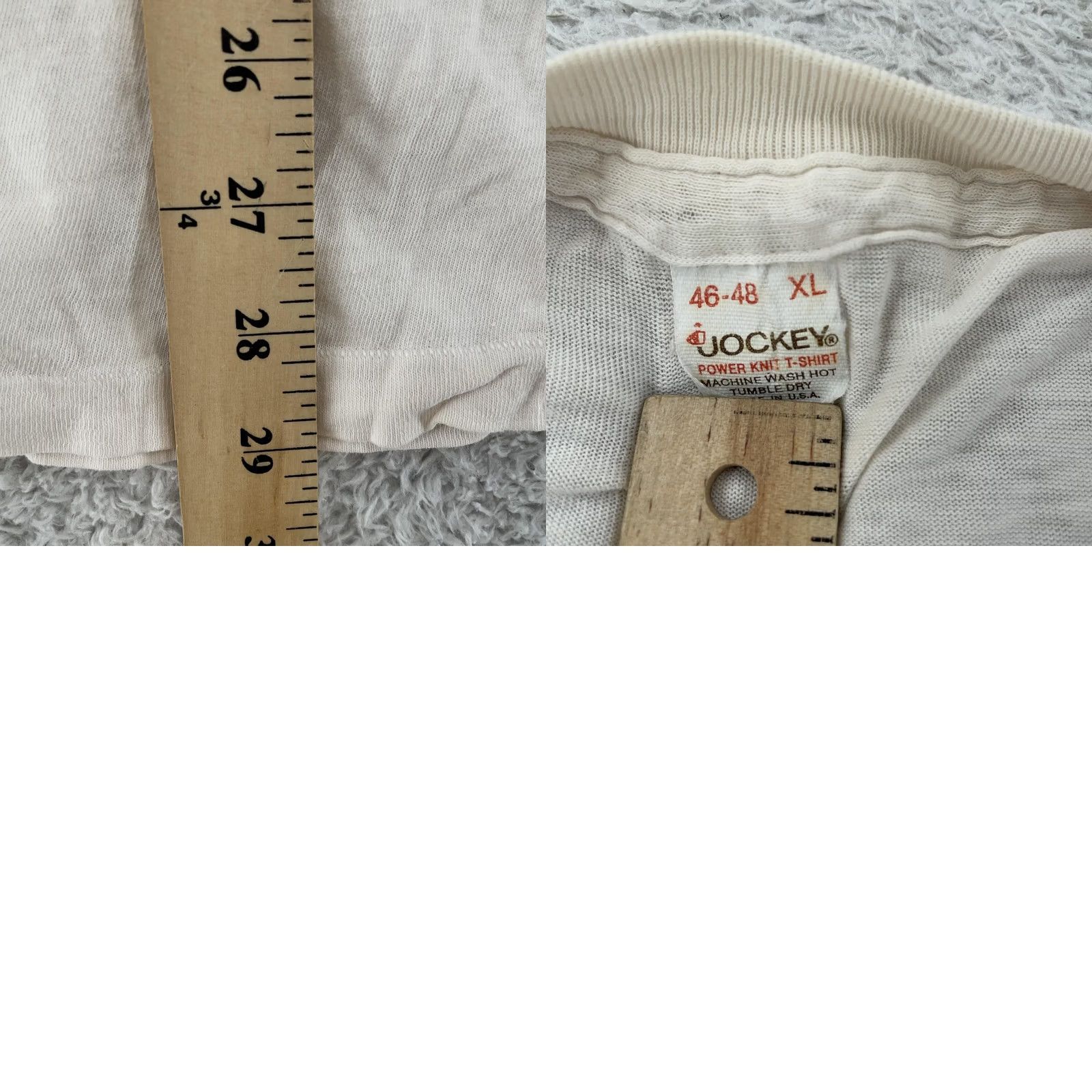 Jockey VINTAGE Jockey T-Shirt Mens L Ivory Distressed 80s Crew Neck Short Sleeve Power Knit United States Single Stitch Size US L / EU 52-54 / 3 - 8 Thumbnail