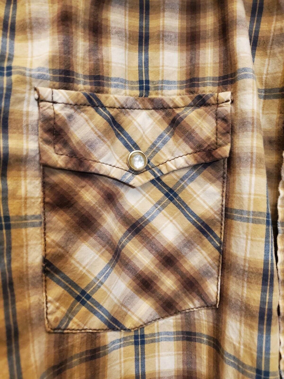 Aeropostale Men's Aeropostale Western Tan/white Plaid Pearl Snap LS M Size US M / EU 48-50 / 2 - 2 Thumbnail