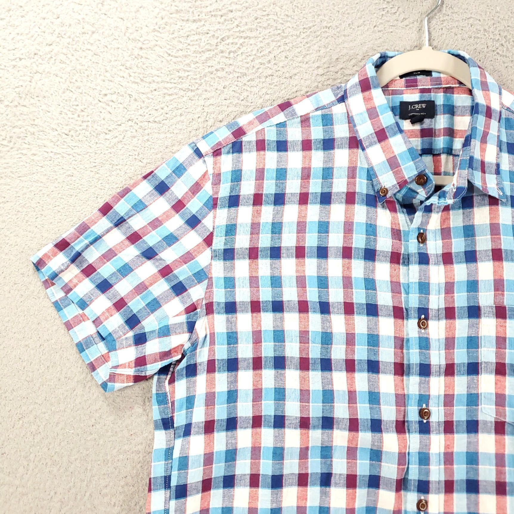 J.Crew J.CREW Shirt Adult Large Multicolor Plaid Linen-Cotton Blend Button-Down Slim Fit Mens Classic Preppy Size US L / EU 52-54 / 3 - 2 Thumbnail