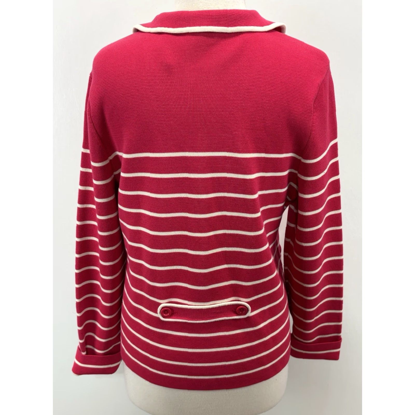 Talbots Talbots Cardigan Sweater Jacket Women L Pink White Striped Knit Cotton Blend Regular Size L / US 10 / IT 46 - 3 Thumbnail