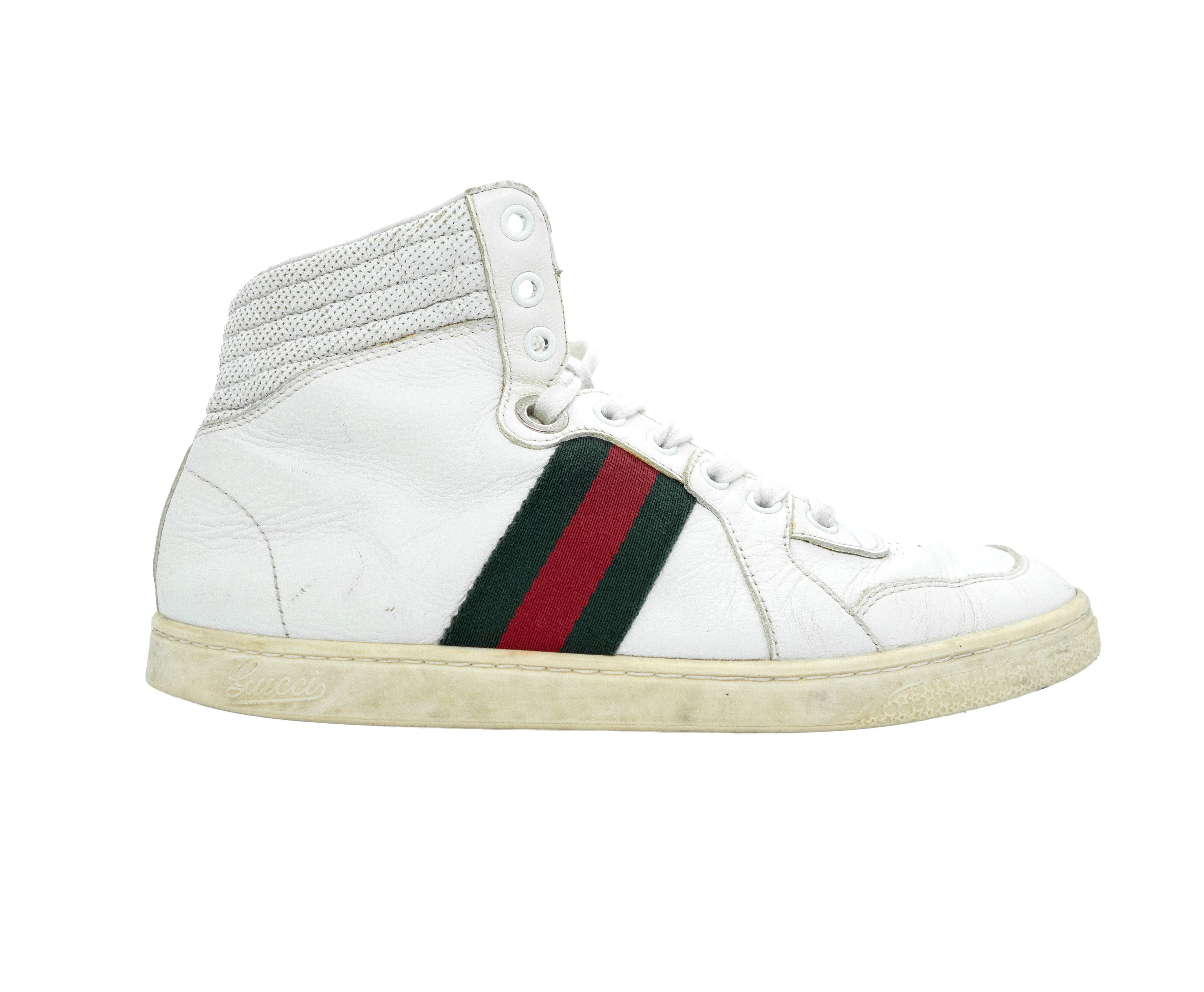 Gucci Coda Web Stripe Leather High Top Sneakers Size US 7.5 / IT 37.5 - 1 Thumbnail
