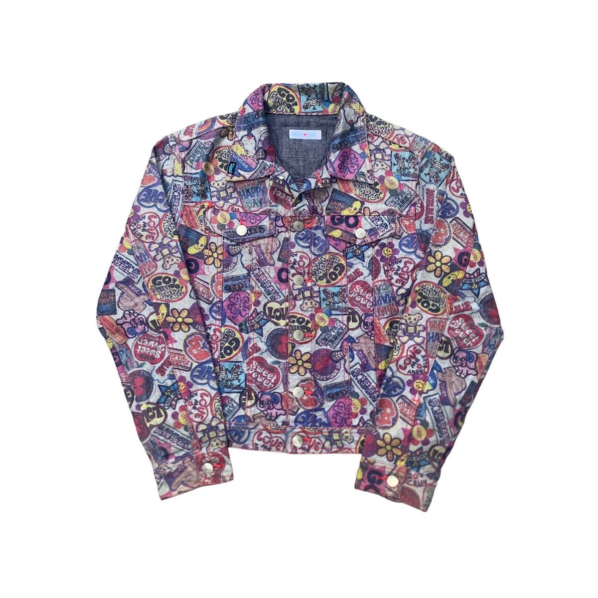 image of Vintage Angel Blue Multicolor Denim Jacket, Women's (Size Large)