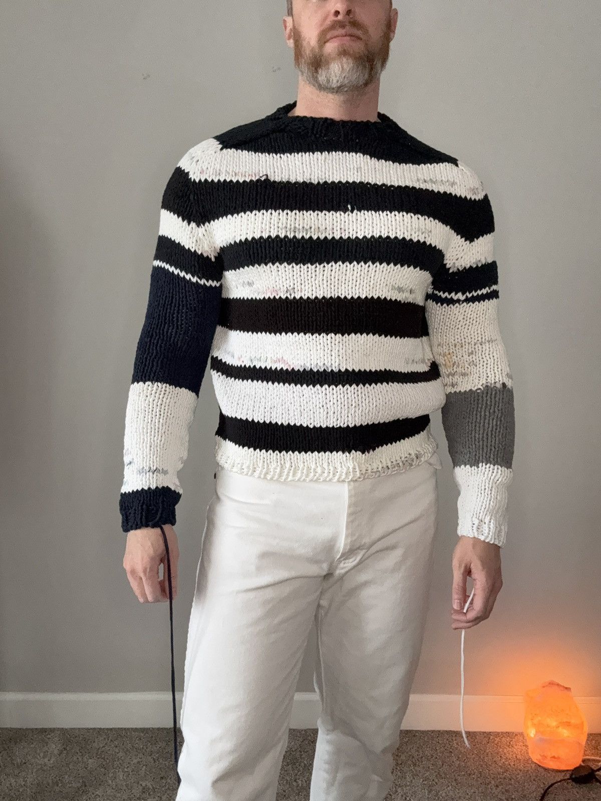 Other Reclaimed T-Shirt Yarn Hand Knit Striped Crewneck Sweater Size US L / EU 52-54 / 3 - 1 Thumbnail