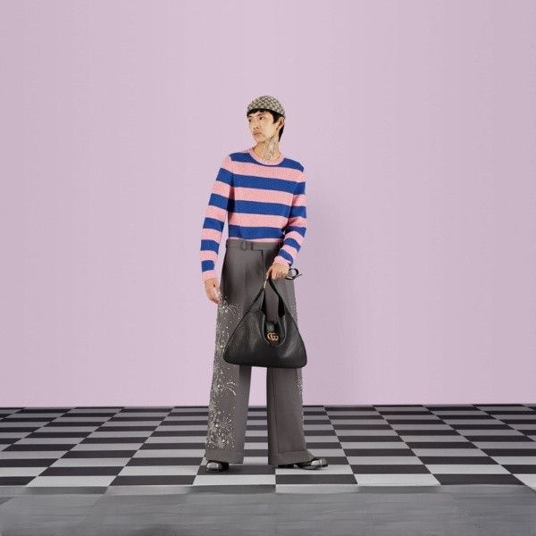 Gucci o1s1wg110225 Striped Wool Cashmere Knit Sweater Pink & Blue Size US XL / EU 56 / 4 - 2 Thumbnail