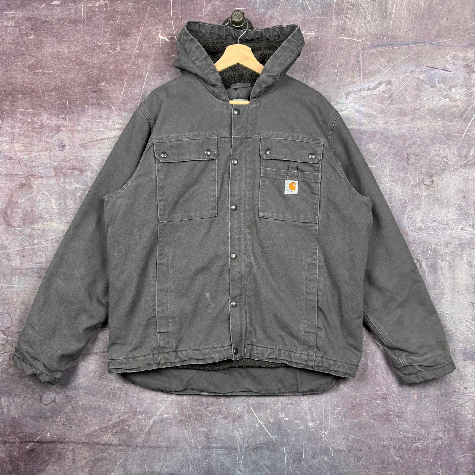 00s Gray Carhartt Hooded Quick Duck Jefferson Jacket XL 2290