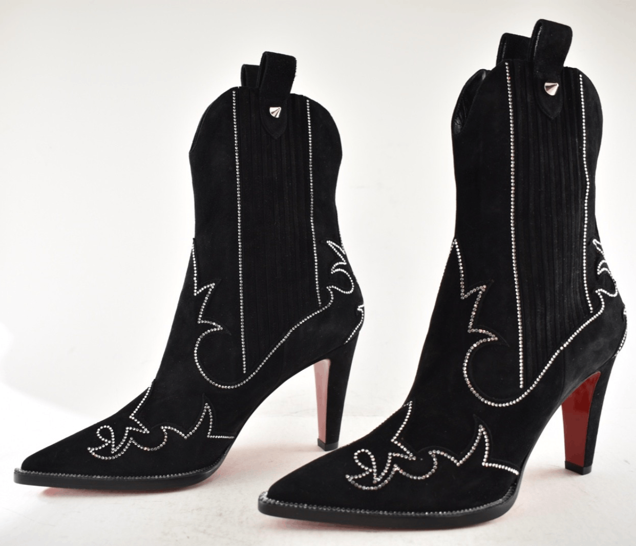 Christian Louboutin Santigag Strass 85 Black Suede Western Ankle Heel Boot 39 Size US 9 / IT 39 - 18 Thumbnail