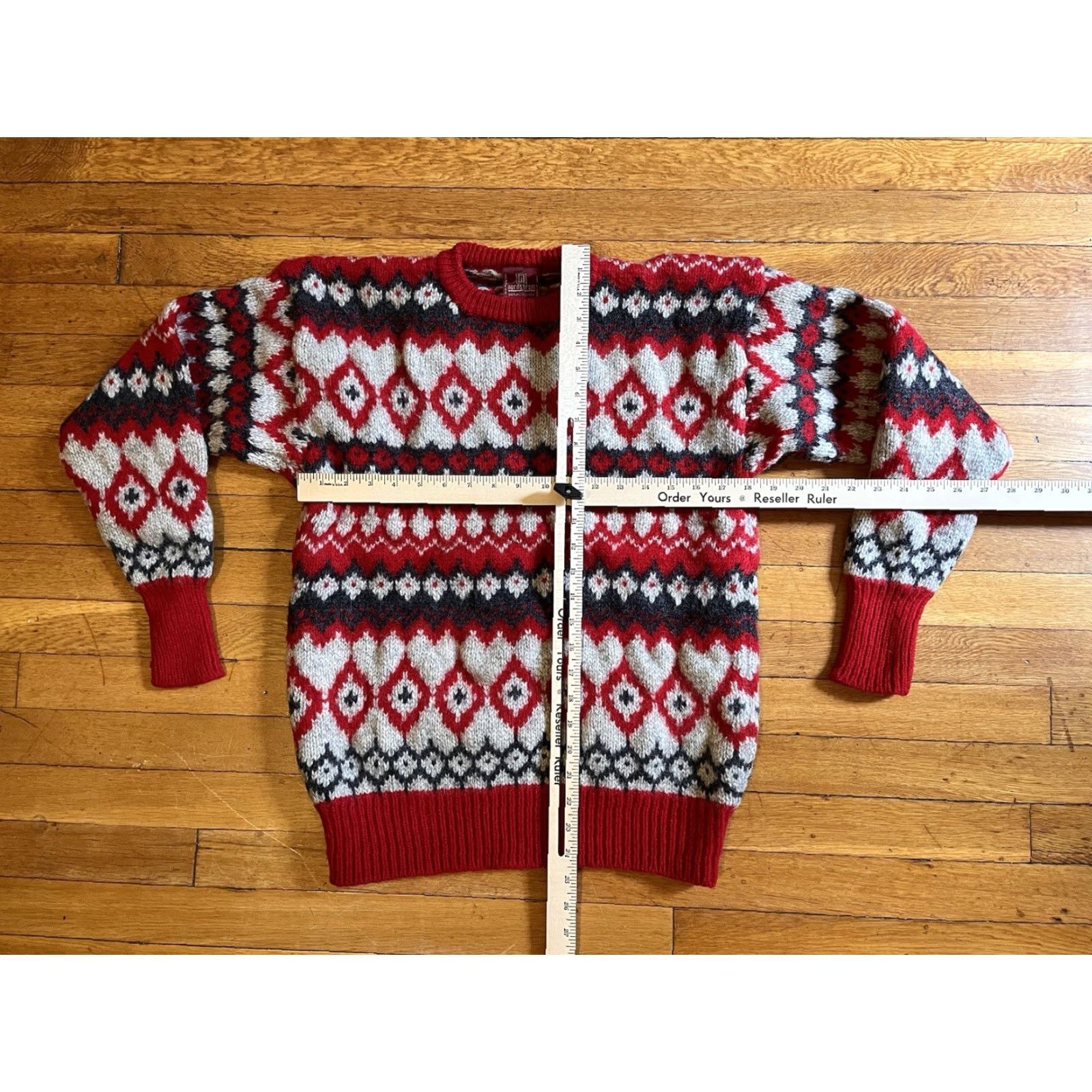 Nordstrom VINTAGE Nordstrom Shetland Wool Fair Isle Sweater Women’s Large Red White Size L / US 10 / IT 46 - 7 Thumbnail