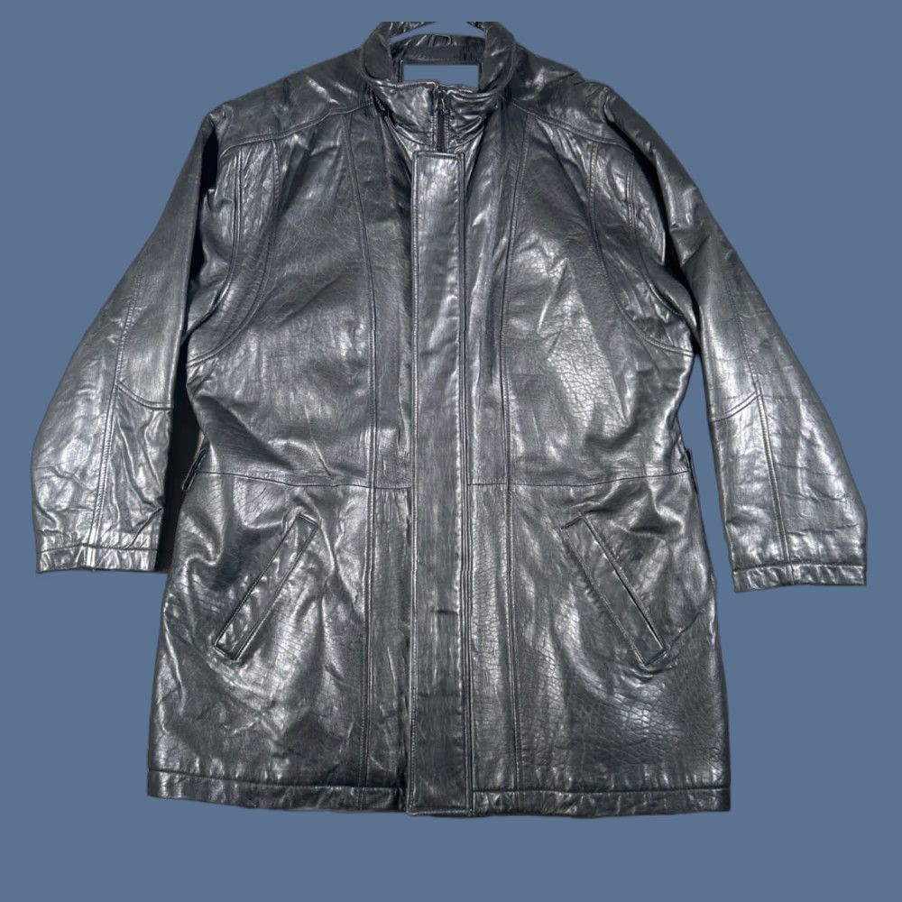 Vintage Men’s Black Heavy Rugged Leather Button Snap Zipper Coat Urban Cowboy Size Large Size US L / EU 52-54 / 3 - 1 Thumbnail
