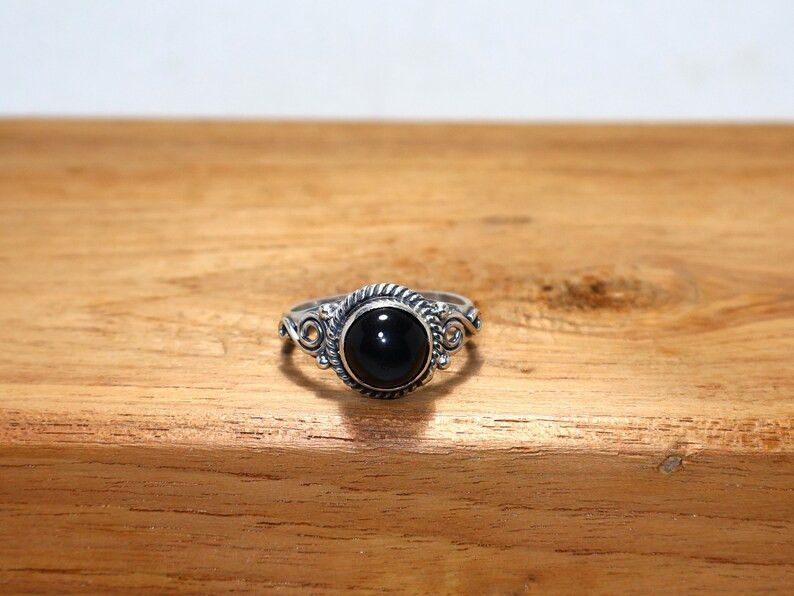 Handmade Black Onyx 925 Sterling Silver Ring: Handmade Boho Jewelry Size ONE SIZE - 2 Thumbnail