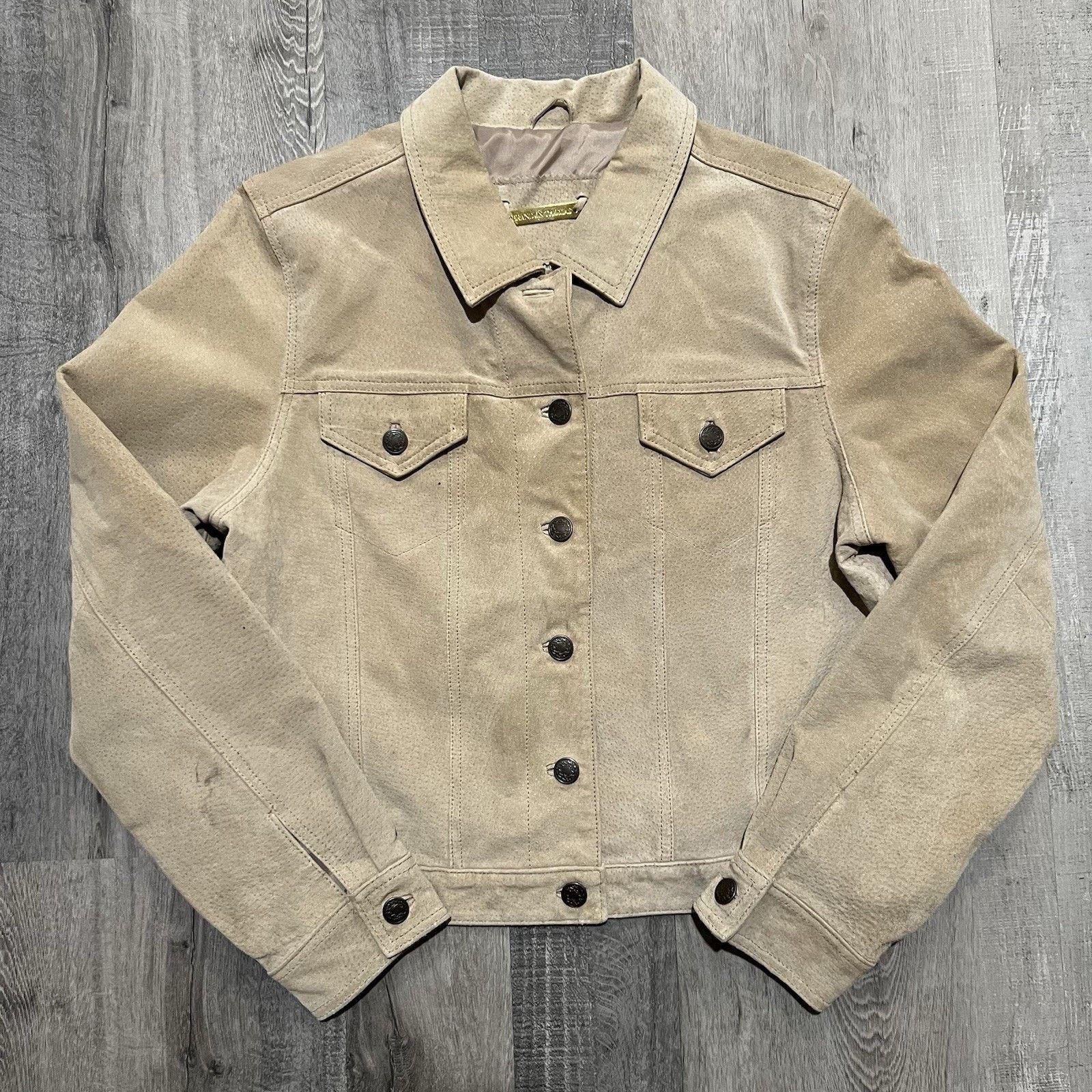 Vintage VTG Brandon Thomas Beige Suede Rose Leather Biker Jacket Size M / US 6-8 / IT 42-44 - 1 Thumbnail
