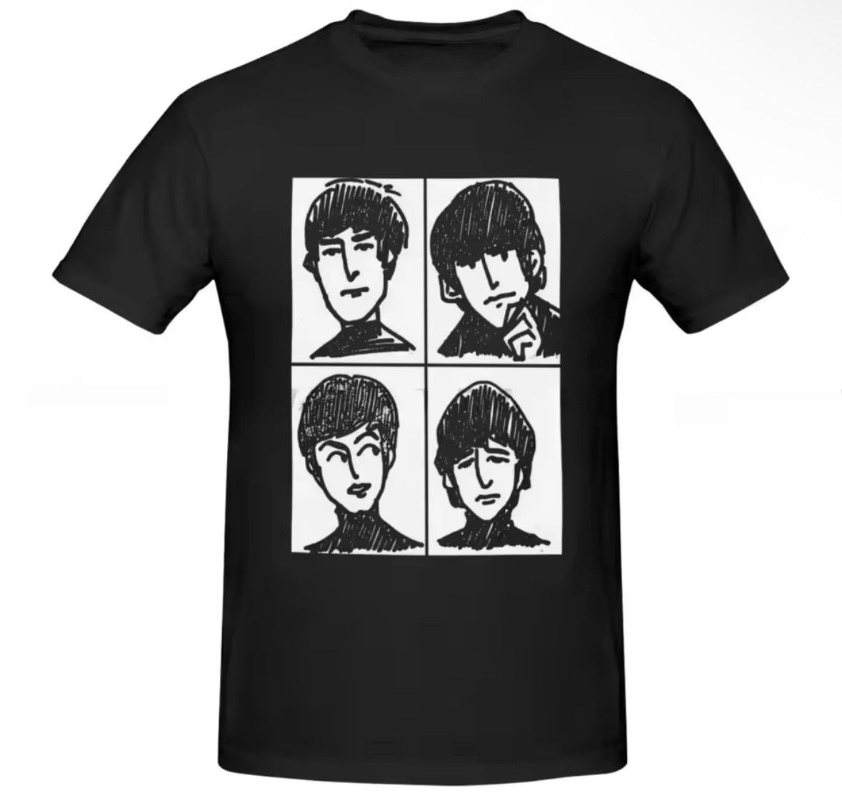 Other Streetwear Creative Beatles Comic Sketch Black T-Shirt Size US XXL / EU 58 / 5 - 1 Thumbnail