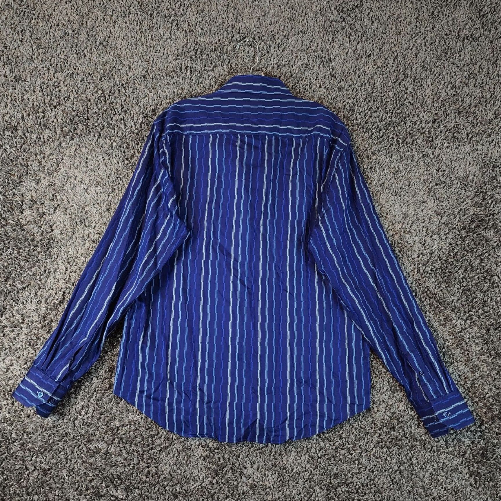 BUGATCHI VINTAGE Bugatchi Uomo Men's Long Sleeve Blue Striped Shirt Large Regular Fit Button Up Size US L / EU 52-54 / 3 - 5 Thumbnail
