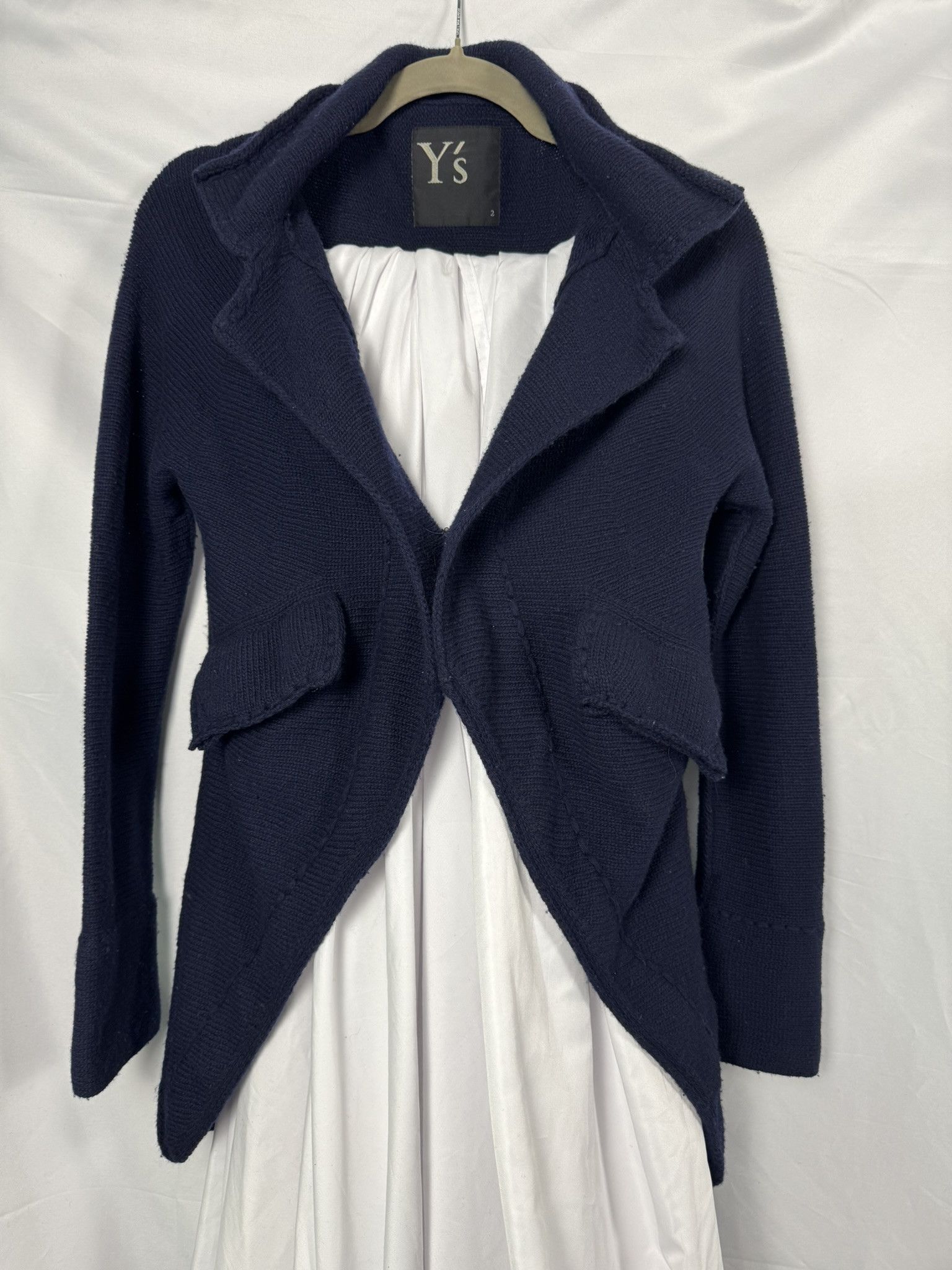 Y's Y's Yohji Yamamoto Navy Wool Knit Cutaway Jacket, Size 2 Size XS / US 0-2 / IT 36-38 - 2 Thumbnail