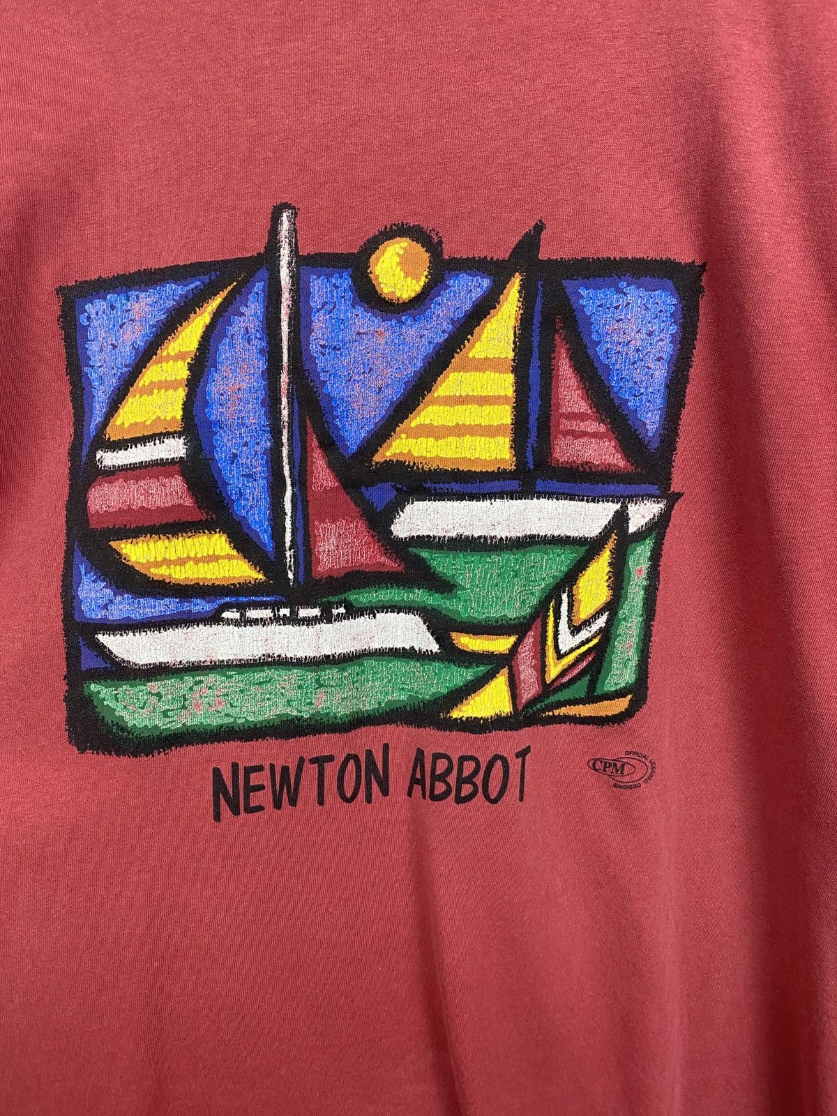 Fruit Of The Loom 🇺🇸 Vintage 80s Asymmetric Art Newton Abbot T-Shirt Picasso Size US L / EU 52-54 / 3 - 4 Thumbnail