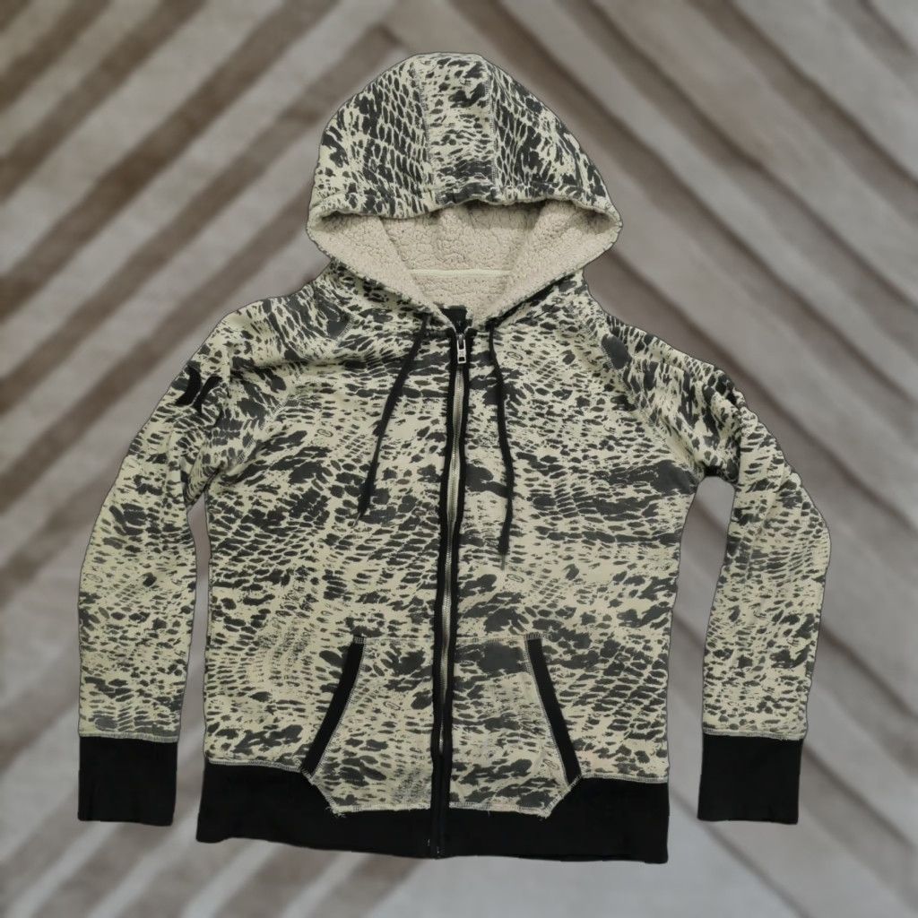 Hurley Hurley Hoodie Womens XL Black Tan Snake Print Animal Full Zip Sherpa Lined Size XL / US 12-14 / IT 48-50 - 1 Thumbnail